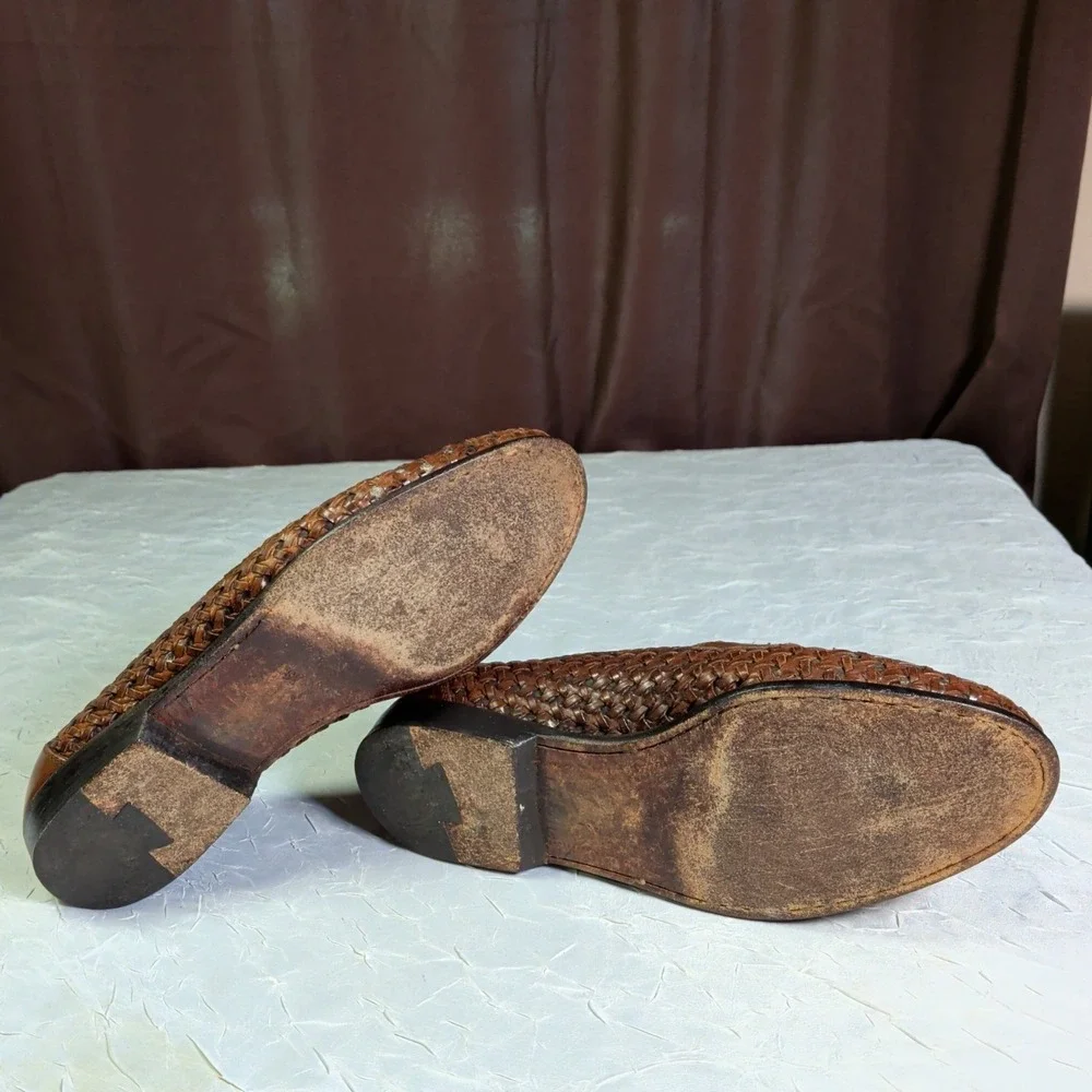 Bragano Italy Cole Haan Penny Loafers Mens Size 8.5D Brown Woven Leather Shoes
